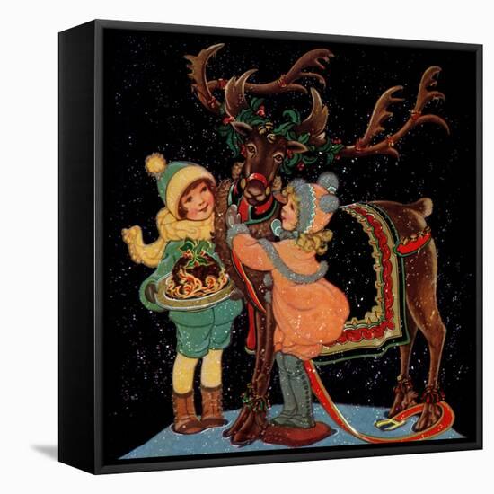 Dressing the Reindeer - Child Life-Hazel Frazee-Framed Stretched Canvas