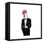 Dressy Rooster with Glass of Champagne-Olga_Angelloz-Framed Stretched Canvas