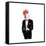 Dressy Rooster with Glass of Champagne-Olga_Angelloz-Framed Stretched Canvas