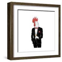 Dressy Rooster with Glass of Champagne-Olga_Angelloz-Framed Art Print