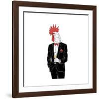 Dressy Rooster with Glass of Champagne-Olga_Angelloz-Framed Art Print