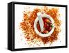 Dried Chilli Peppers and Chilli Flakes in a Mortar-Bodo A^ Schieren-Framed Stretched Canvas