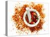 Dried Chilli Peppers and Chilli Flakes in a Mortar-Bodo A^ Schieren-Stretched Canvas