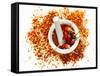 Dried Chilli Peppers and Chilli Flakes in a Mortar-Bodo A^ Schieren-Framed Stretched Canvas