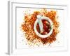 Dried Chilli Peppers and Chilli Flakes in a Mortar-Bodo A^ Schieren-Framed Photographic Print