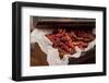 Dried Chilli Peppers on Paper in a Wooden Crate-Eising Studio - Food Photo and Video-Framed Photographic Print