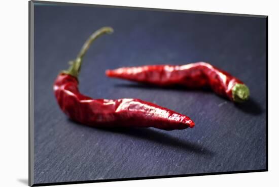 Dried Chillipods on Black Slate-Jana Ihle-Mounted Photographic Print