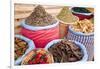 Dried Flowers and Herbs at a Spice Market, Rahba Kedima in Marrakech-Peter Adams-Framed Photographic Print