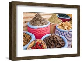 Dried Flowers and Herbs at a Spice Market, Rahba Kedima in Marrakech-Peter Adams-Framed Photographic Print