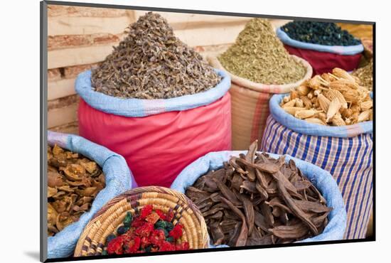 Dried Flowers and Herbs at a Spice Market, Rahba Kedima in Marrakech-Peter Adams-Mounted Photographic Print