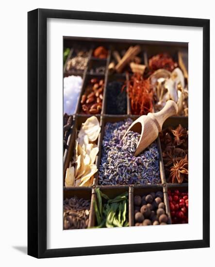Dried Lavender Flowers with Various Spices in a Seedling Tray-Oliver Brachat-Framed Photographic Print