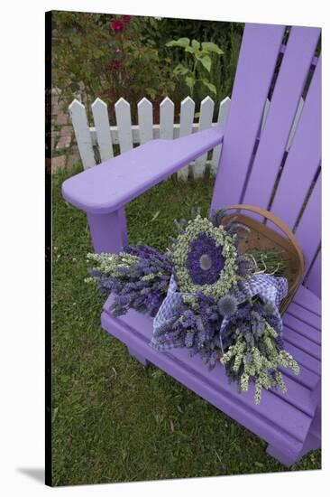 Dried Lavender on Purple Chair at Lavender Festival, Sequim, Washington, USA-Merrill Images-Stretched Canvas