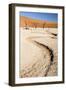 Dried Mud Pan with Ancient Camelthorn Trees and Orange Sand Dunes in the Distance-Lee Frost-Framed Photographic Print