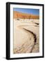 Dried Mud Pan with Ancient Camelthorn Trees and Orange Sand Dunes in the Distance-Lee Frost-Framed Photographic Print