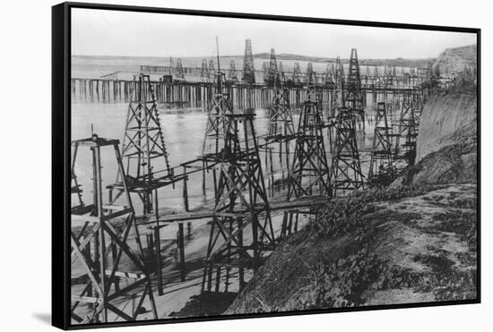 Drilling for Oil Along the Coast of Summerland, California-null-Framed Stretched Canvas