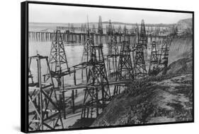 Drilling for Oil Along the Coast of Summerland, California-null-Framed Stretched Canvas