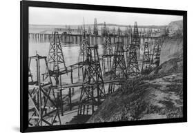 Drilling for Oil Along the Coast of Summerland, California-null-Framed Photographic Print