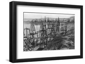 Drilling for Oil Along the Coast of Summerland, California-null-Framed Photographic Print