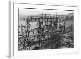 Drilling for Oil Along the Coast of Summerland, California-null-Framed Photographic Print