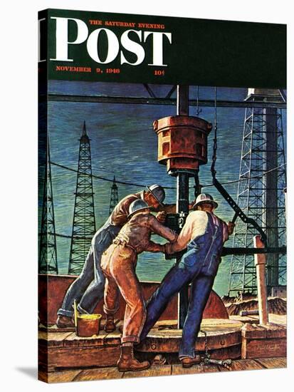 "Drilling for Oil," Saturday Evening Post Cover, November 9, 1946-Mead Schaeffer-Stretched Canvas