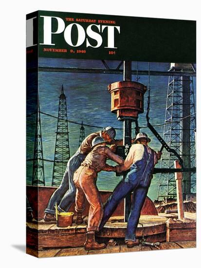 "Drilling for Oil," Saturday Evening Post Cover, November 9, 1946-Mead Schaeffer-Stretched Canvas