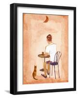 Drink Coffee at the Cafe While Watching the Moon, 2016 (Gouache on Paper and Adobe Photoshop)-Hiroyuki Izutsu-Framed Giclee Print