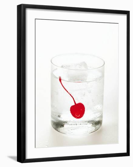 Drink with Ice Cubes and Cocktail Cherry-null-Framed Photographic Print