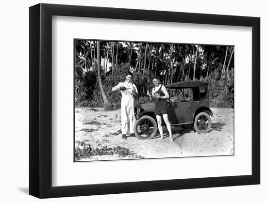 Drinking by a Car on the Beach-null-Framed Photographic Print