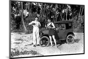 Drinking by a Car on the Beach-null-Mounted Photographic Print