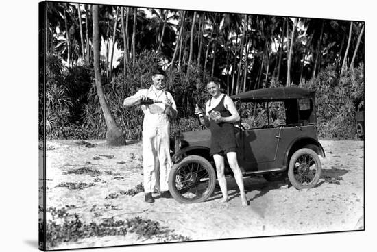 Drinking by a Car on the Beach-null-Stretched Canvas