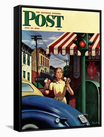 "Dripping Cones," Saturday Evening Post Cover, July 29, 1944-Stevan Dohanos-Framed Stretched Canvas