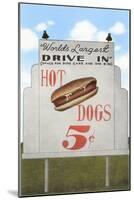 Drive-In, Five Cent Hot Dog Sign, Roadside Retro-null-Mounted Art Print