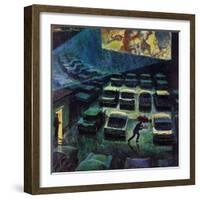 "Drive-In Movie in the Rain," May 13, 1961-John Falter-Framed Giclee Print