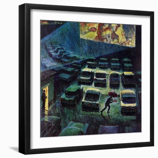 "Drive-In Movie in the Rain," May 13, 1961-John Falter-Framed Giclee Print