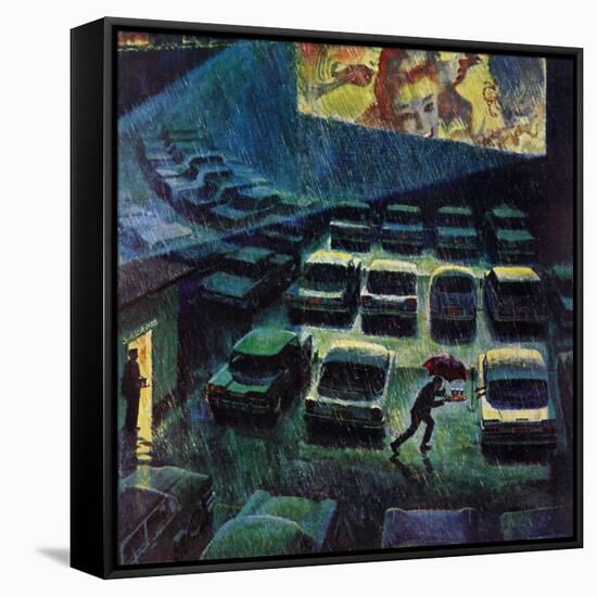 "Drive-In Movie in the Rain," May 13, 1961-John Falter-Framed Stretched Canvas