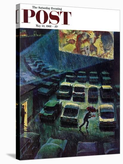 "Drive-In Movie in the Rain," Saturday Evening Post Cover, May 13, 1961-John Falter-Stretched Canvas