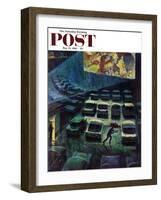 "Drive-In Movie in the Rain," Saturday Evening Post Cover, May 13, 1961-John Falter-Framed Premium Giclee Print