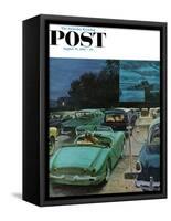 "Drive-In Movies," Saturday Evening Post Cover, August 19, 1961-George Hughes-Framed Stretched Canvas