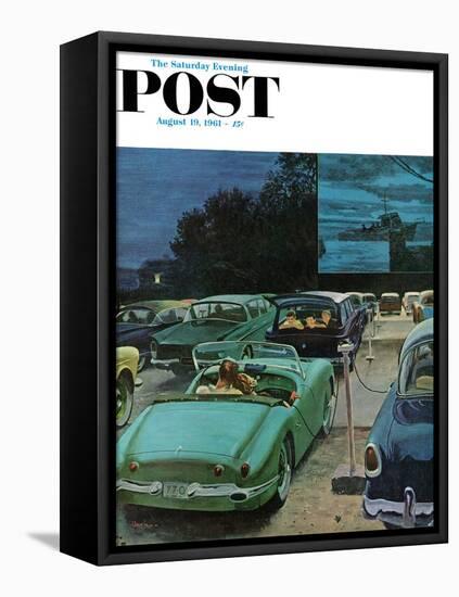 "Drive-In Movies," Saturday Evening Post Cover, August 19, 1961-George Hughes-Framed Stretched Canvas