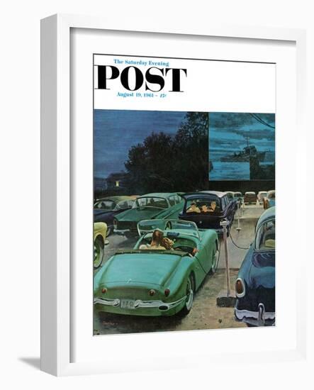"Drive-In Movies," Saturday Evening Post Cover, August 19, 1961-George Hughes-Framed Premium Giclee Print
