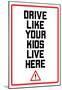 Drive Like Your Kids Live here - Black and White Street Sign-null-Mounted Poster