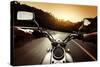 Driver Riding Motorcycle On An Asphalt Road Through Forest-Dudarev Mikhail-Stretched Canvas