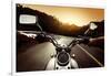 Driver Riding Motorcycle On An Asphalt Road Through Forest-Dudarev Mikhail-Framed Art Print