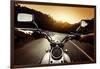 Driver Riding Motorcycle On An Asphalt Road Through Forest-Dudarev Mikhail-Framed Art Print