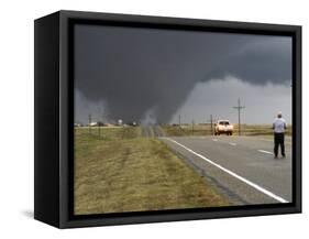 Driver Slows as a Tornado Crosses the Highway in Beaver County, Oklahoma-null-Framed Stretched Canvas