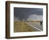 Driver Slows as a Tornado Crosses the Highway in Beaver County, Oklahoma-null-Framed Photographic Print