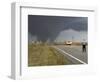 Driver Slows as a Tornado Crosses the Highway in Beaver County, Oklahoma-null-Framed Photographic Print