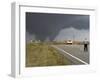 Driver Slows as a Tornado Crosses the Highway in Beaver County, Oklahoma-null-Framed Photographic Print