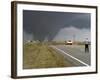 Driver Slows as a Tornado Crosses the Highway in Beaver County, Oklahoma-null-Framed Photographic Print