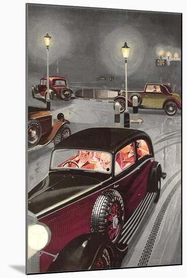 Driving in London Fog-null-Mounted Art Print